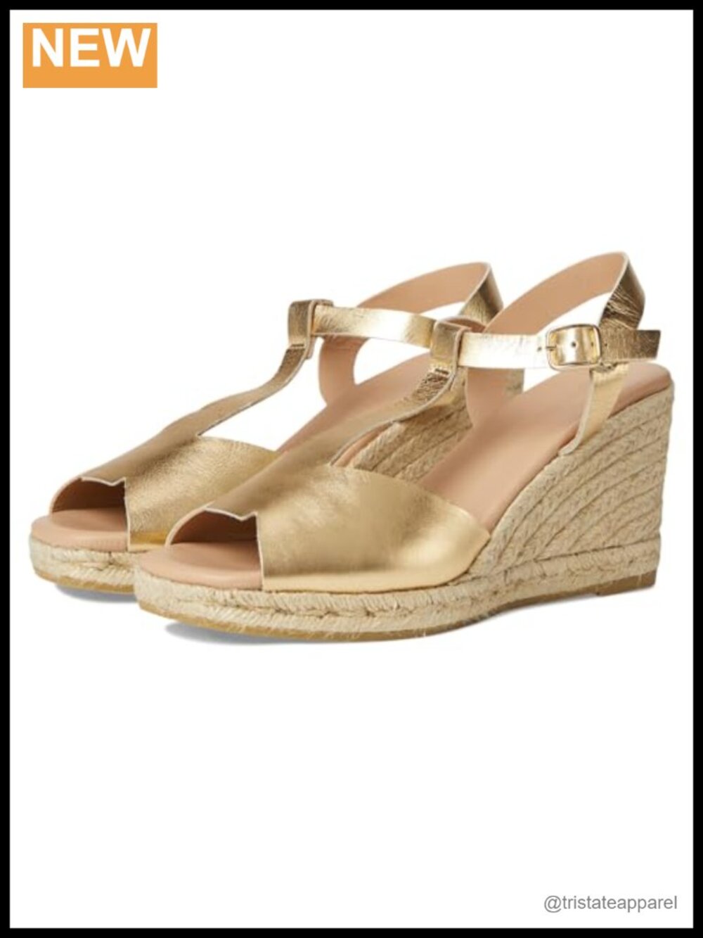 Leather Slingback Espadrille Wedge Sandal Buckle Open Square Toe